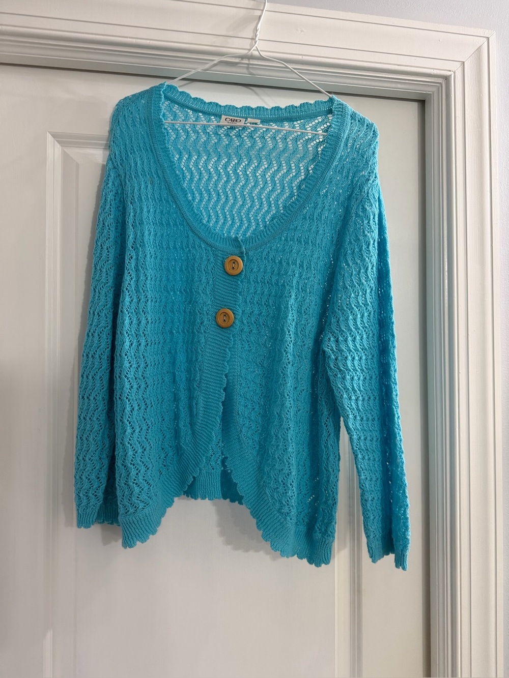 Cato Turquoise Open-Weave Button Front Cardigan